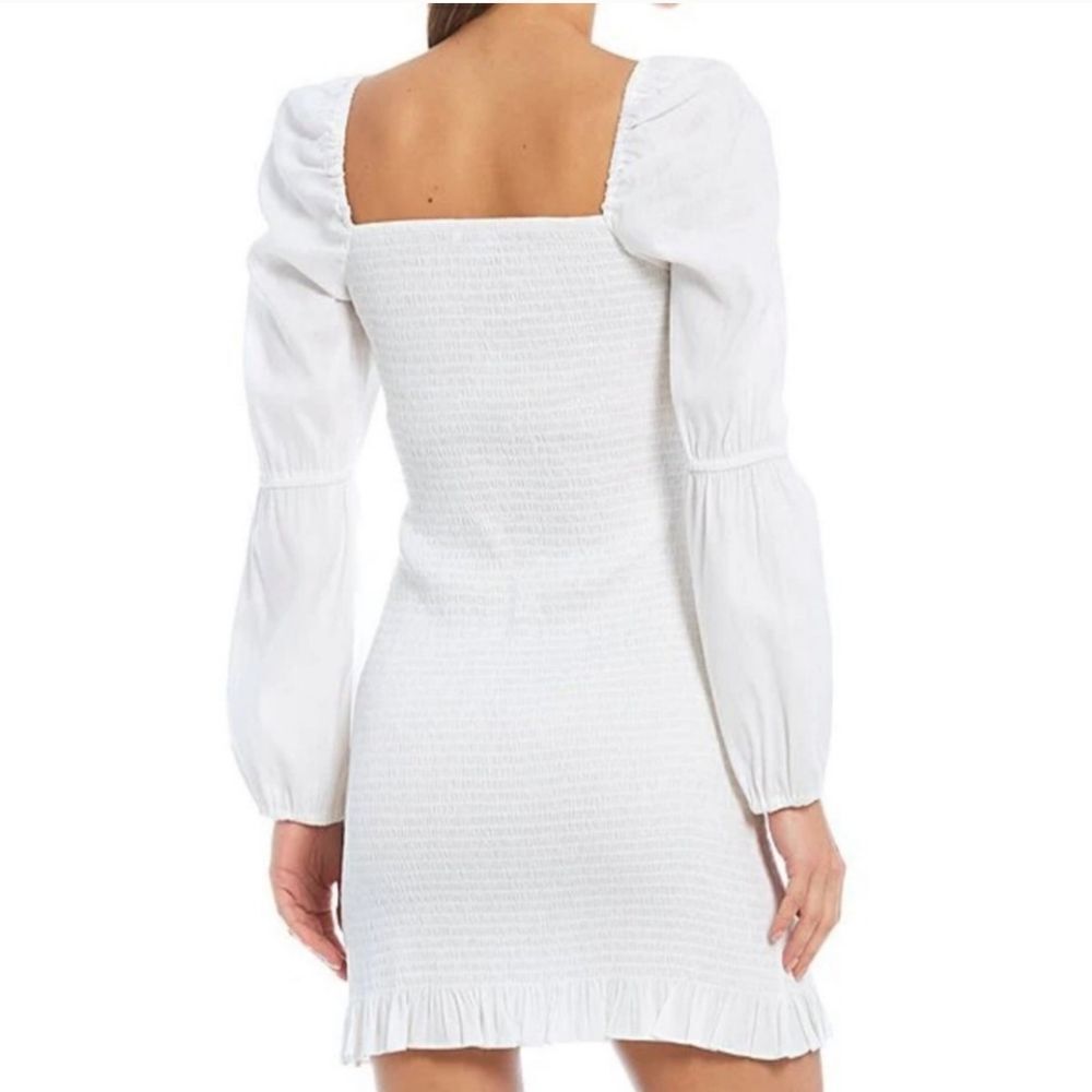 Gianni Bini Tally Smocked Linen Blend White Puff Long Sleeve Dress Large NEW - Picture 15 of 16